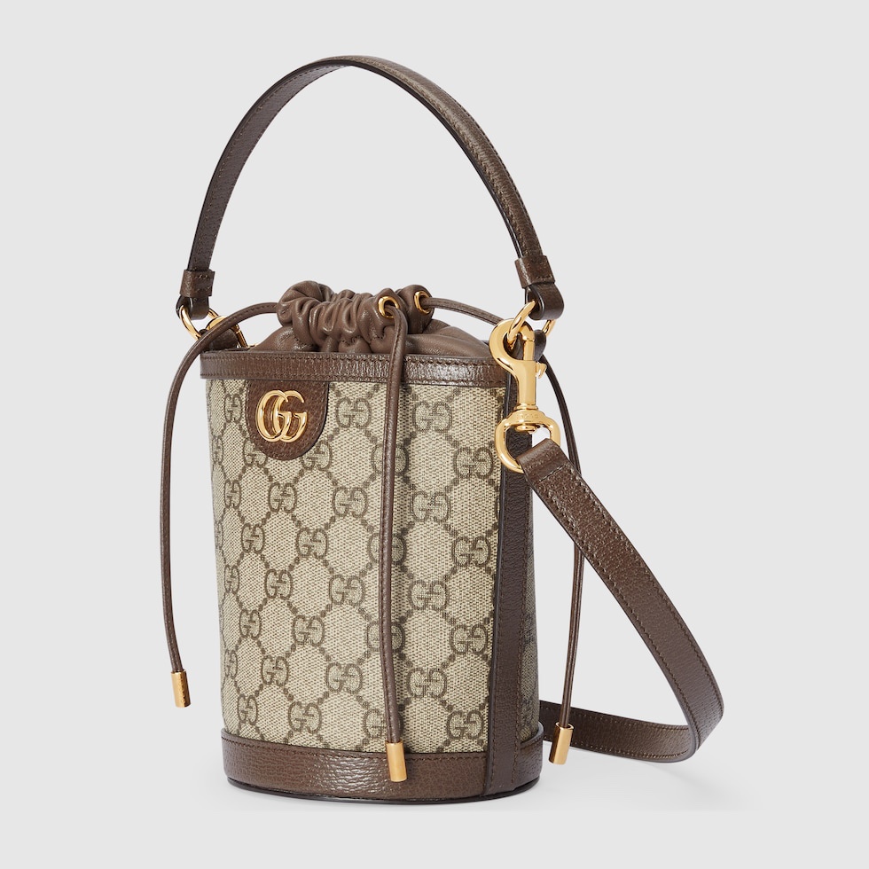 TOP GUCCI G*G Supreme Canvas Ophidia Mini Bucket Bags 11.5x20x8cm - Coffee