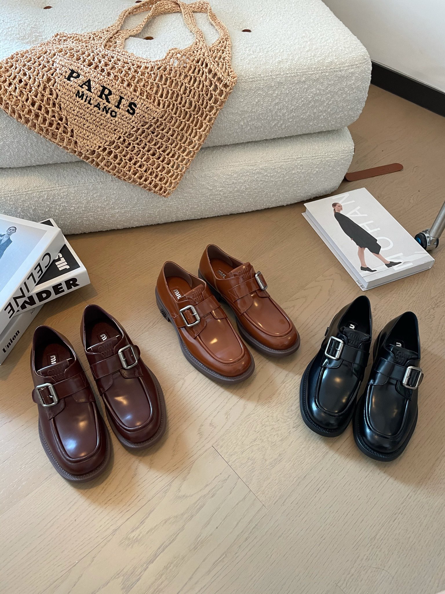 TOP Miu Miu Square Toe Block Heel Loafers - 3 Color