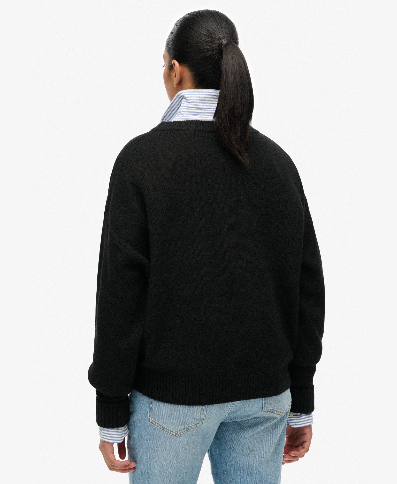 Slouchy Crew Neck Jumper | Black Twist