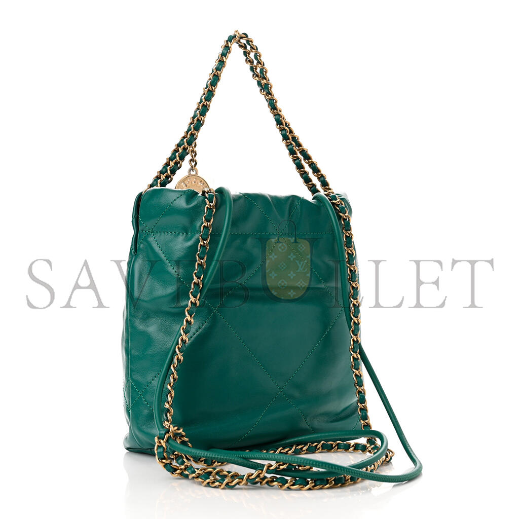CHANEL MASTER SHINY CALFSKIN QUILTED MINI 22 BAG GREEN (20*19*6cm)