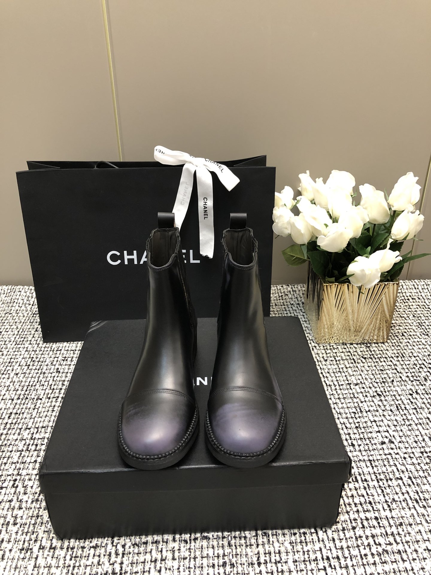 TOP CHANEL Cowhide Short Boots - 2 Colors