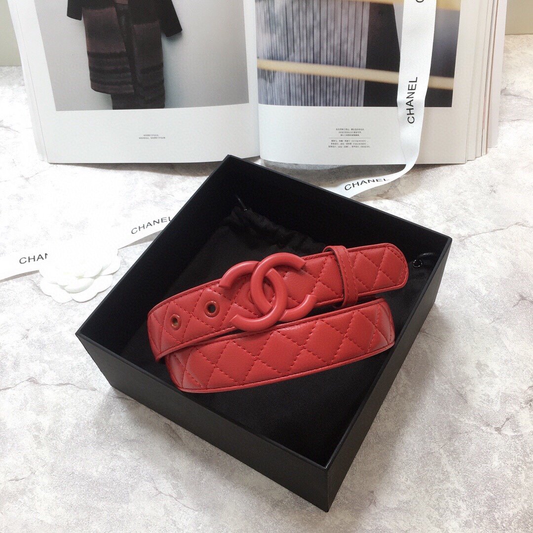 Chanel Belt Quilted With Double C Buckle Red With Red Hardware Women Belt 30MM