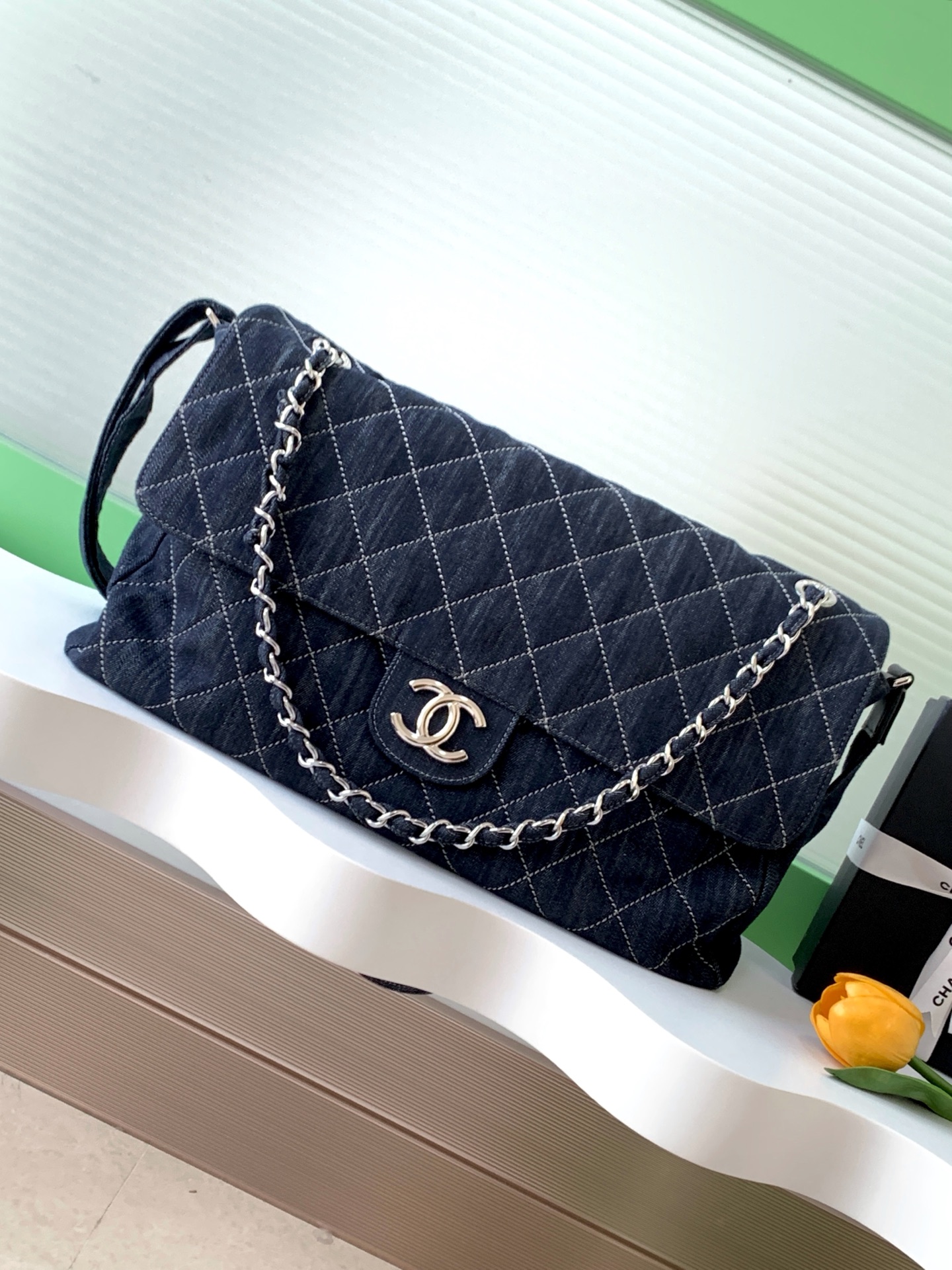 TOP CHANEL Classic Denim Flap Bag 30-40-11cm /22-34-10cm - Blue