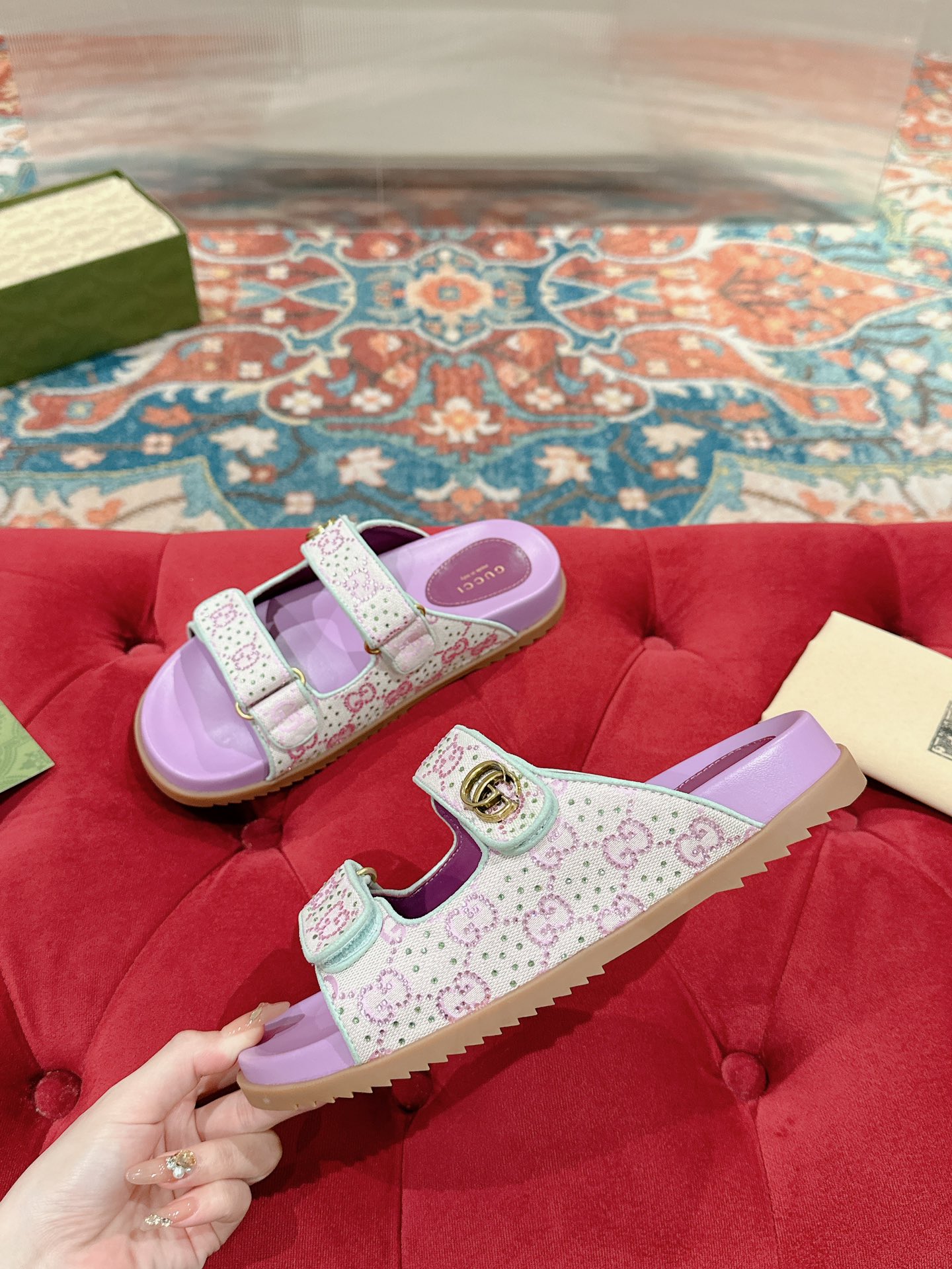 TOP GUCCI GG Monogram Slides - Purple