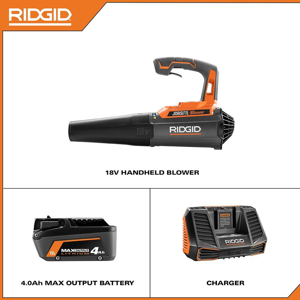18V Cordless 105 MPH Jobsite Handheld Blower Kit with 4.0 Ah MAX Output Battery and Charger