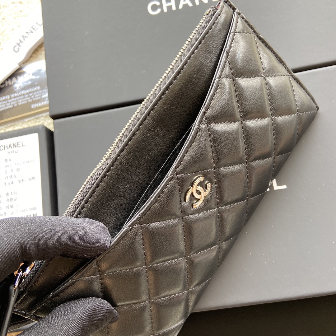 TOP CHANEL Wallet Lambskin 19.5×10×2cm - Black & GHW/SHW