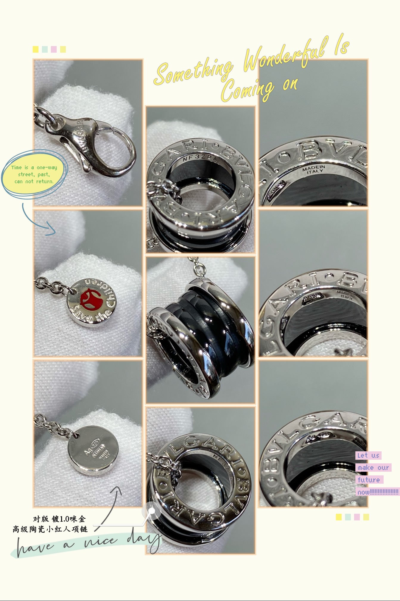 TOP BVLGARI Little Red Man Black Ceramic Necklace - Sillver