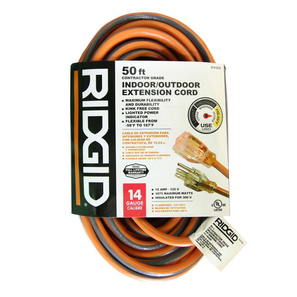 50 ft. 14/3 Extension Cord in Orange and Gray (3-Pack)
