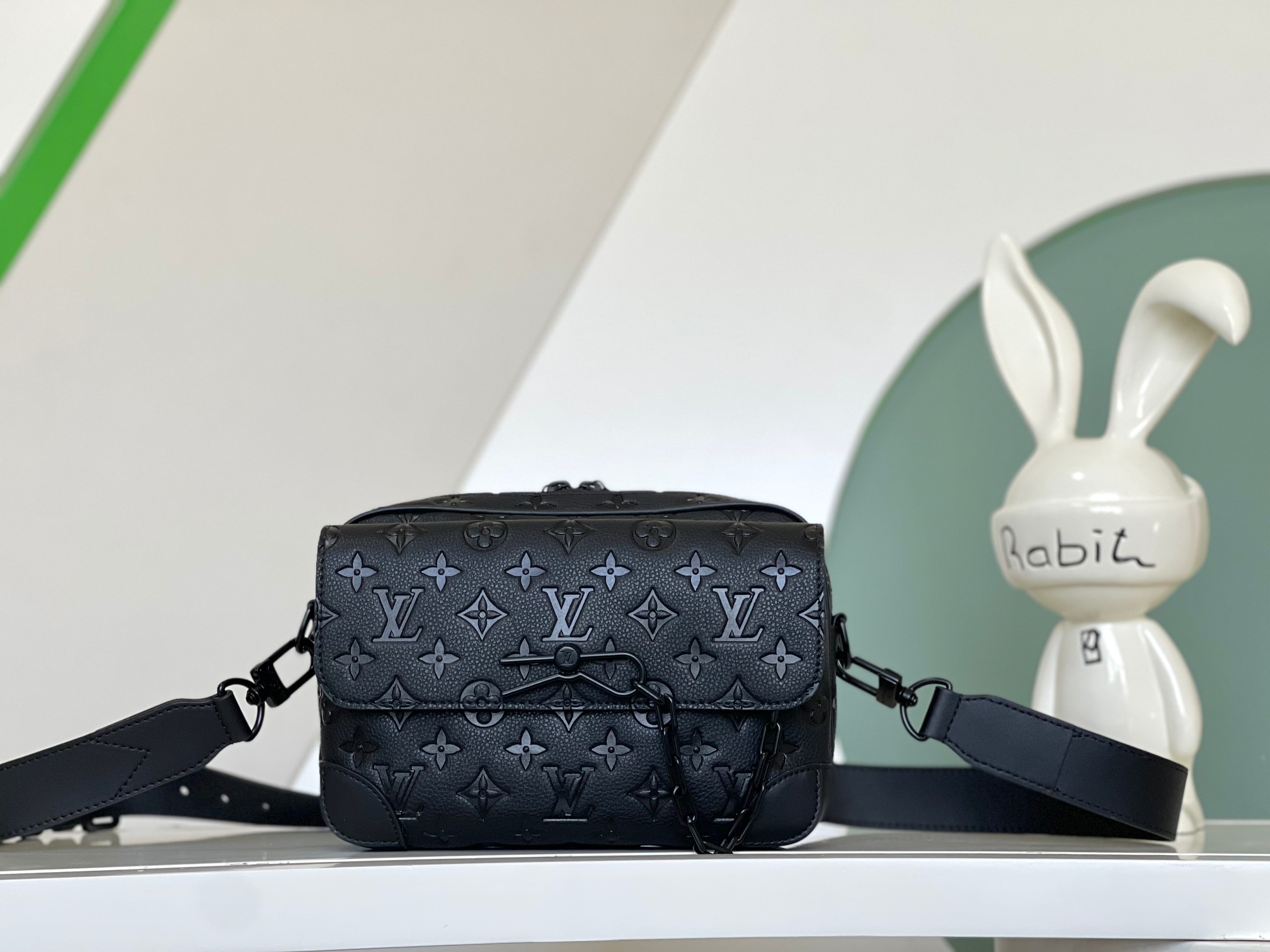 TOP Louis Vuitton LV Monogram Leather Steamer Messenger Bag  24x17x5CM-Black
