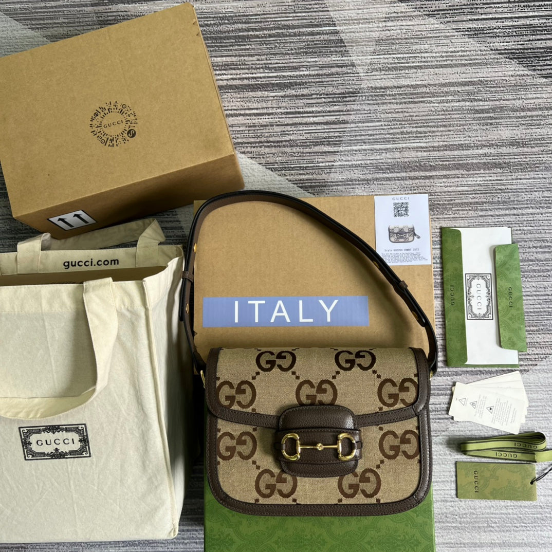 TOP GUCCI G*G Horsebit Medium Giant Bag - Brown