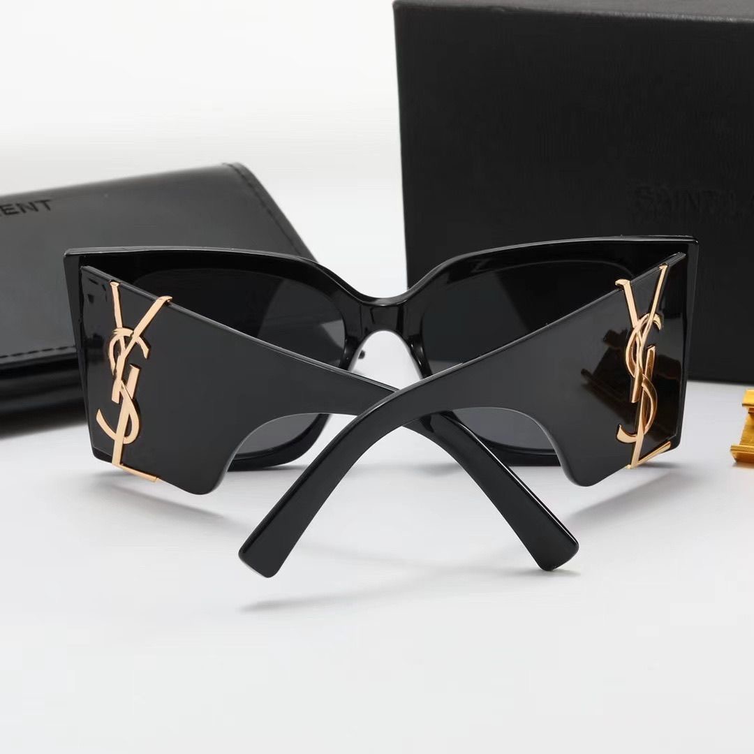 AAAGlasses Saint Laurent Women’s Oversized Square Sunglasses, Metal Logo Decor Wide Temple UV‑Protection Fashion Sun Glasses