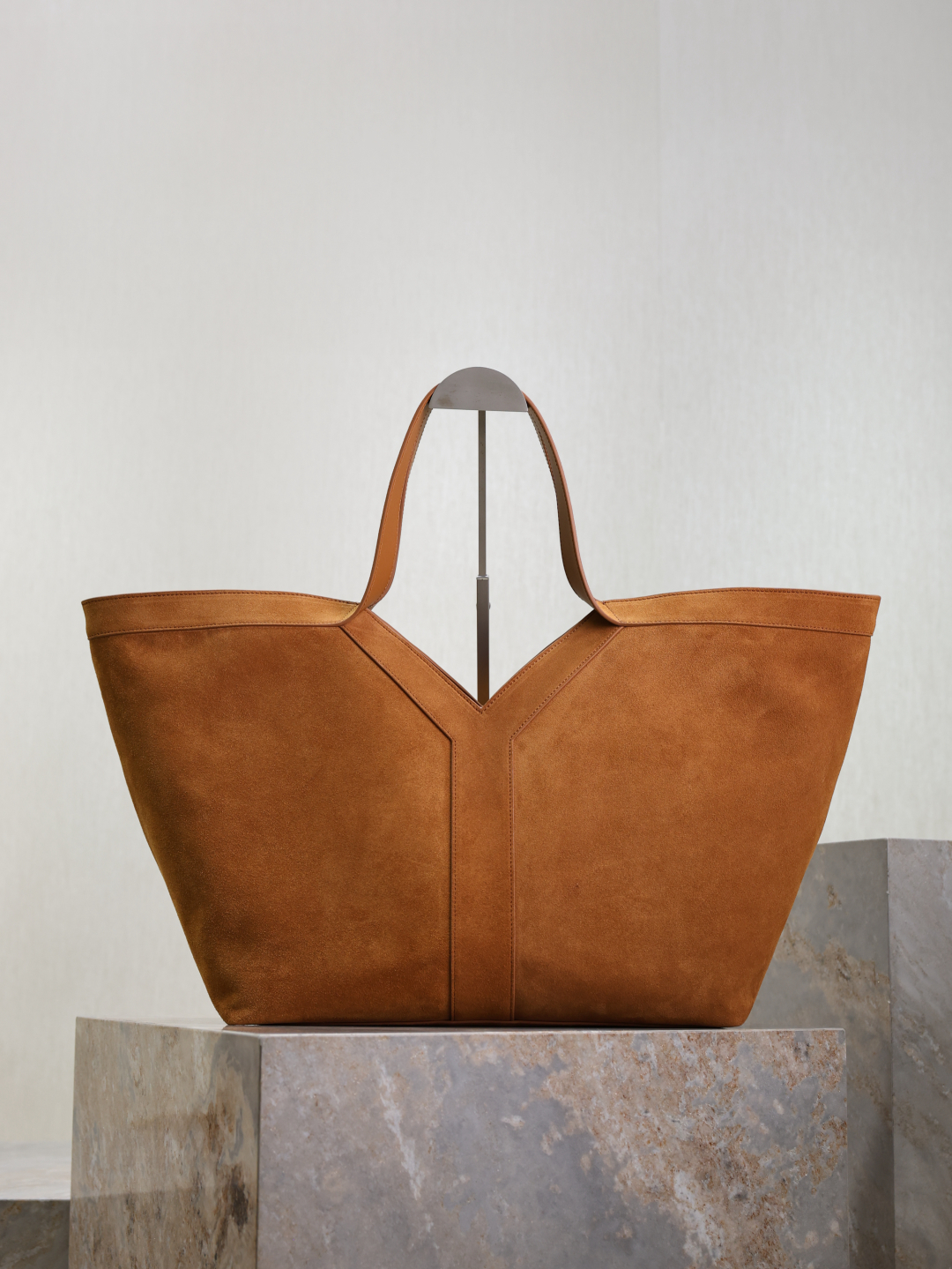TOP Yves Saint Laurent YSL Shopping Bag Suede With Cowhide 38-50×33×16cm - Brown