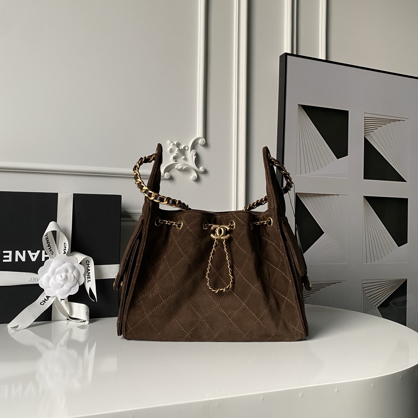 TOP CHANEL Hobo Shopping Bag 26x30x14cm/30x15x40cm - Brown