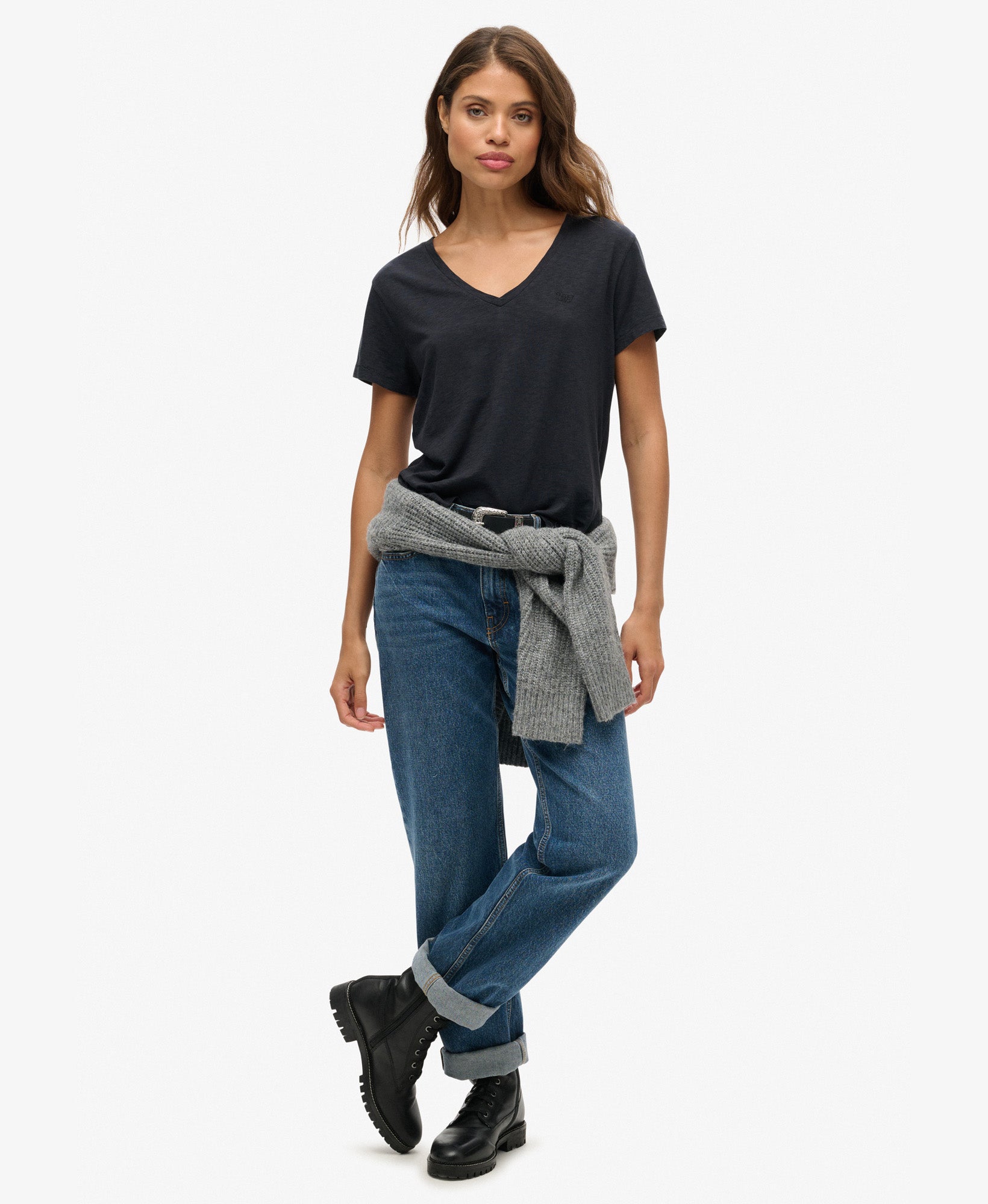 Studios Slub Embroidered Vee Tee | Eclipse Navy