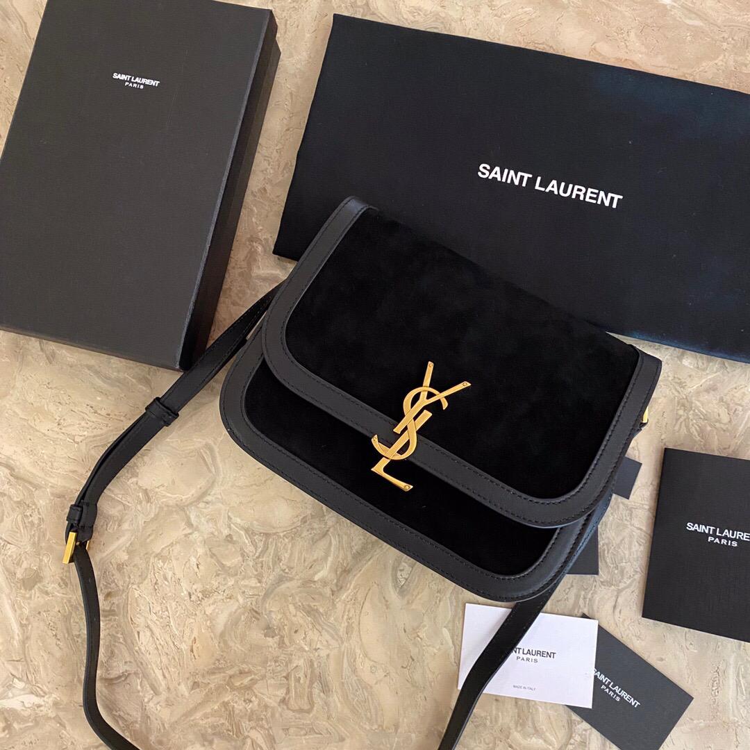 TOP Yves Saint Laurent YSL Solferino Small Suede Bag - Black w GHW