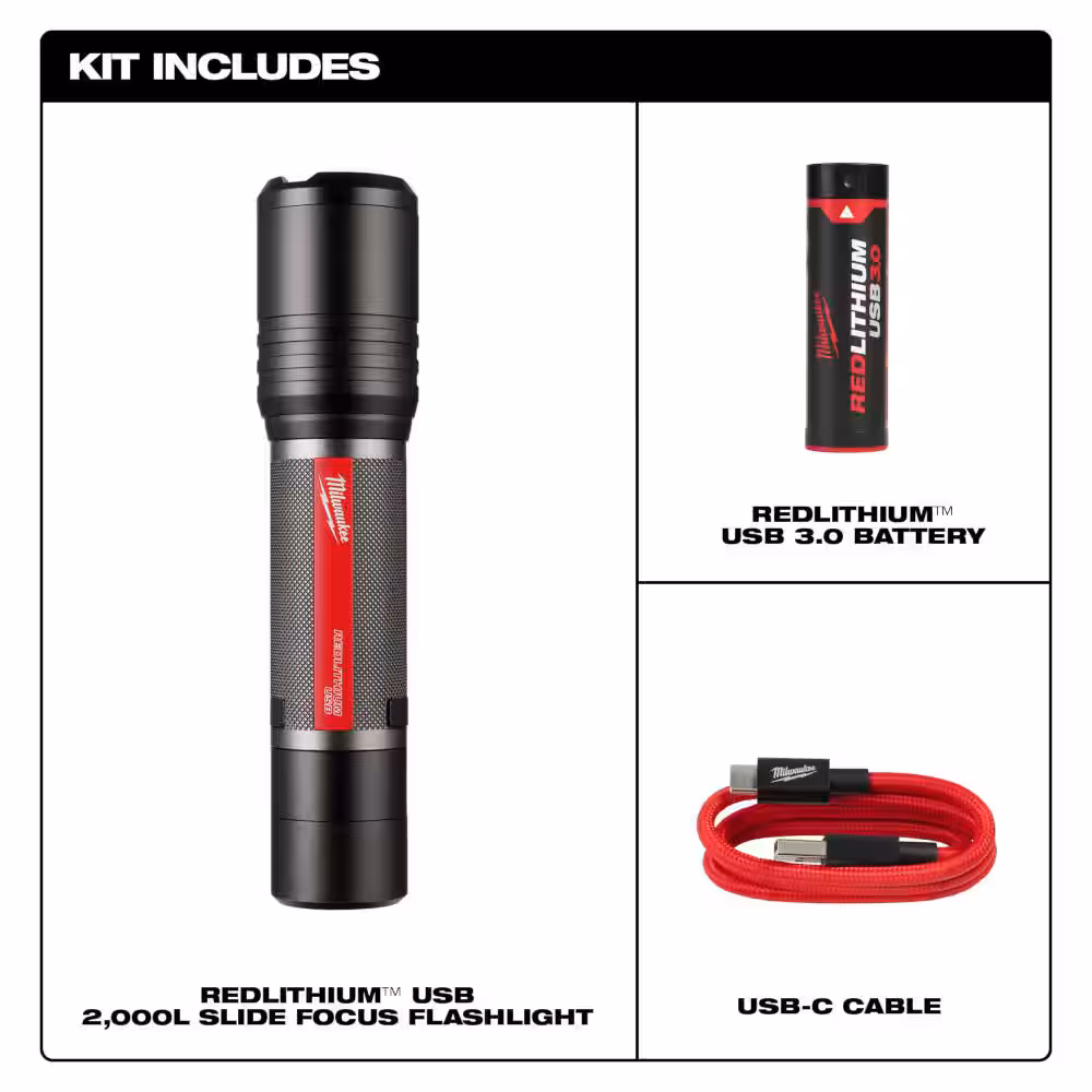 2,000 Lumens REDLITHIUM USB Slide Focus Flashlight