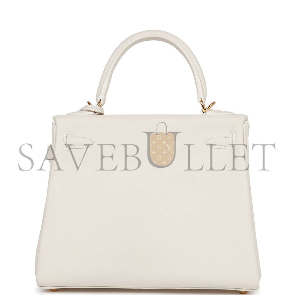 HERMES KELLY 25 WHITE SWIFT GOLD HARDWARE HANDMADE (25*17*7cm)