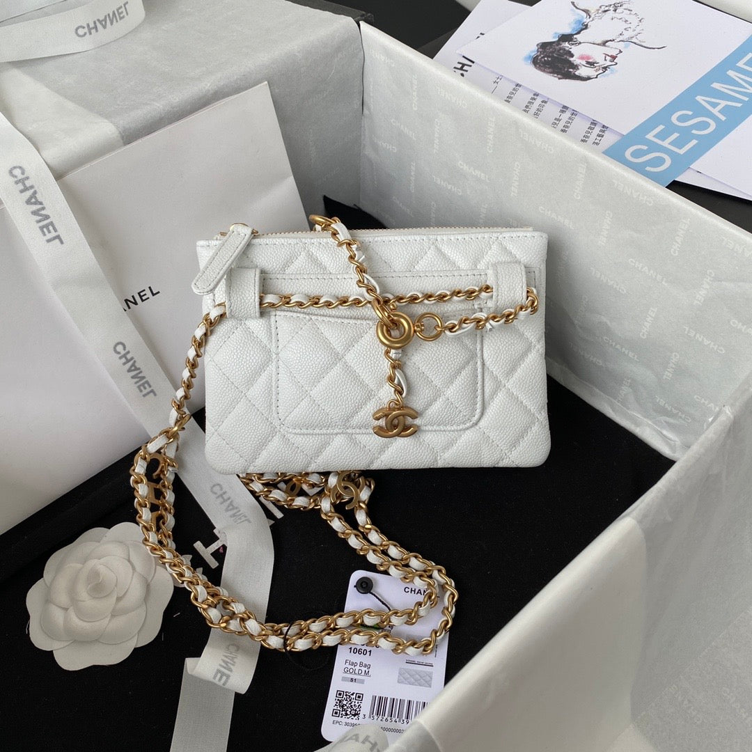 TOP CHANEL Pick Me Up Waits Bag - White & GHW