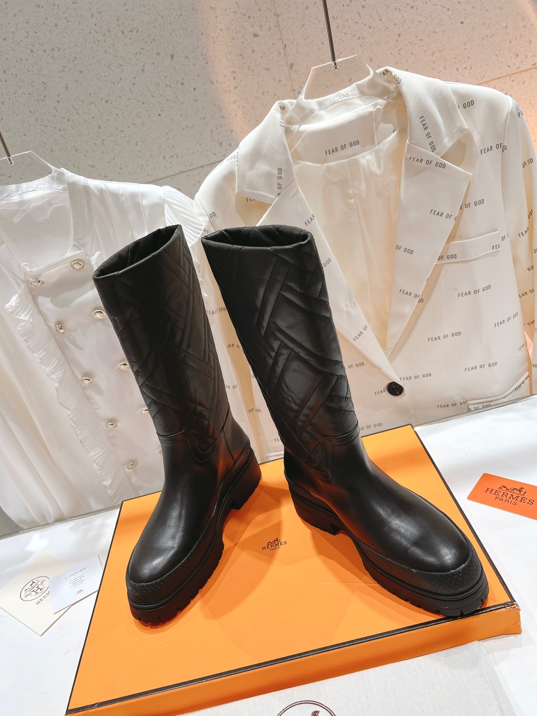 TOP HERMES Autumn And Winter H Family Classic Series Thick Bottom Boots - Black