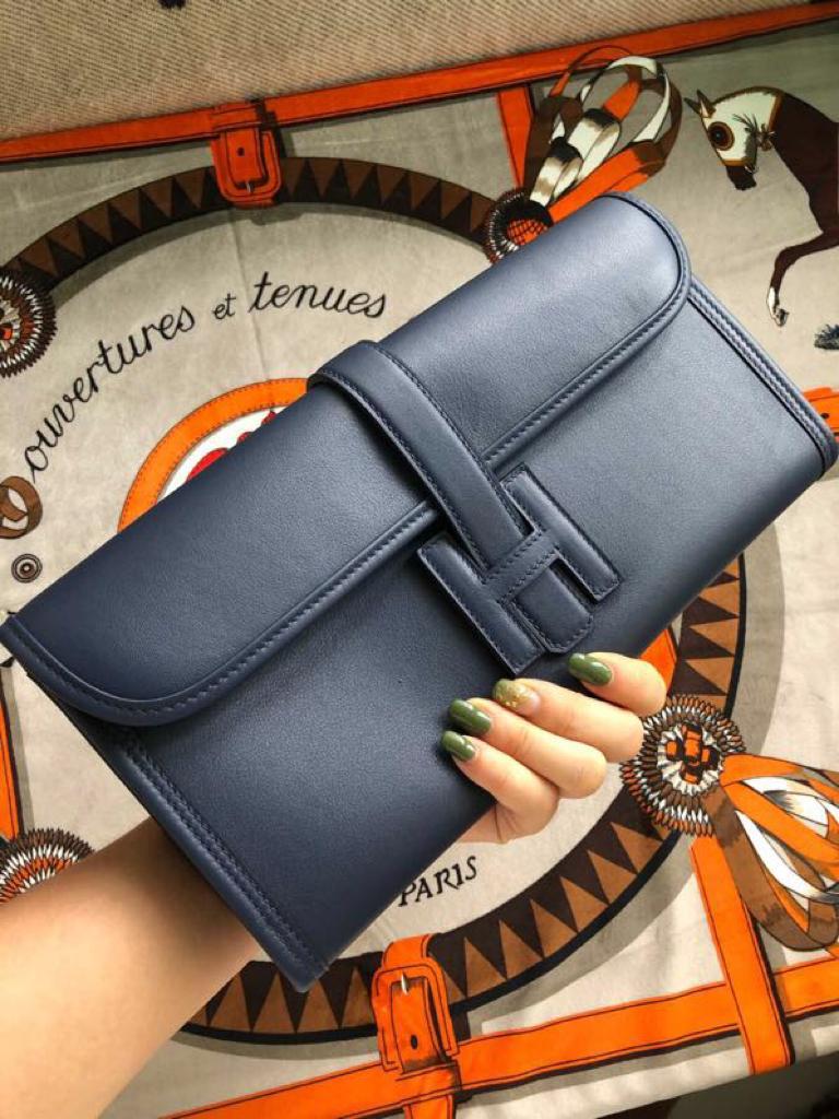 TOP HERMES Jige Elan 29 Clutch Swift - Navy Blue