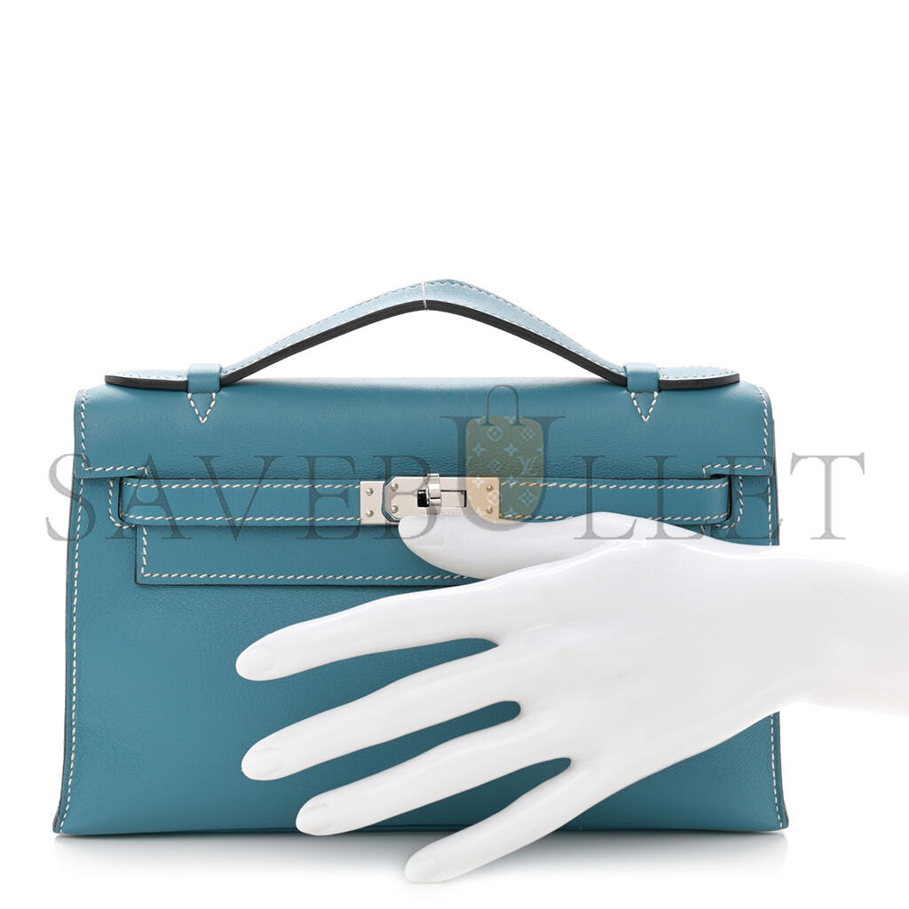 HERMÈS SWIFT KELLY POCHETTE CLUTCH BLUE JEAN (22*14*7cm)