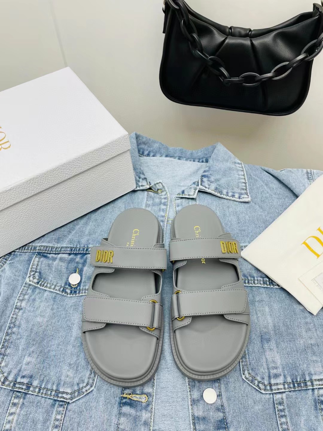 TOP Christian Dior Leather Dad Sandals Slides - Collection