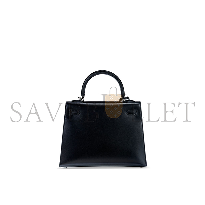 HERMÈS A BLACK TADELAKT KELLY 25 BOX WITH PALLADIUM HARDWARE (25*17*7cm)