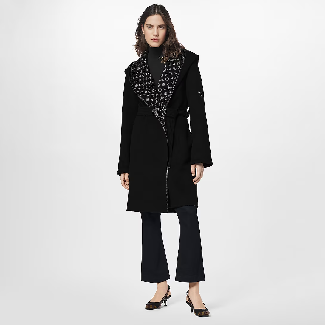 TOP Louis Vuitton LV Hooded Wrap Coat - Black