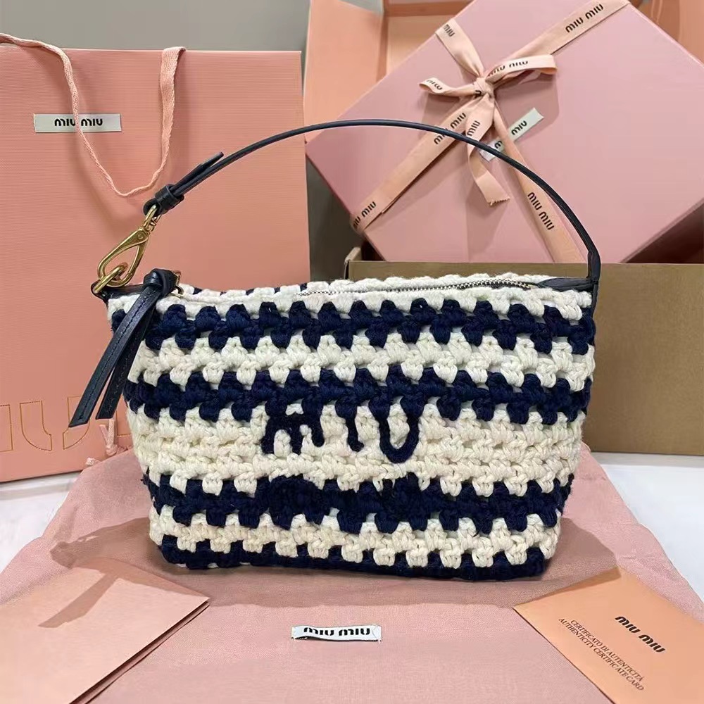 Miu Miu striped crochet shoulder bag (10A Mirror Version)