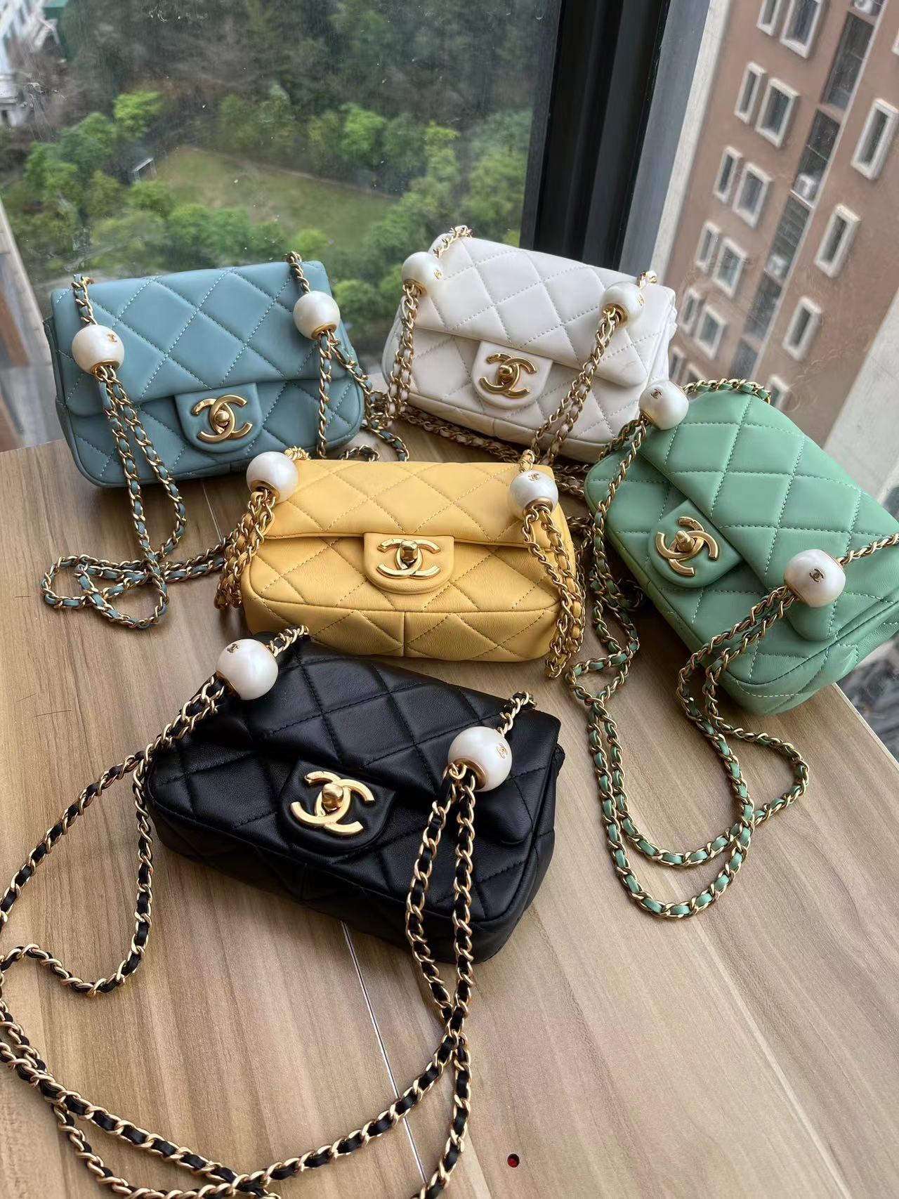 TOP CHANEL Lambskin Pearl Adjustment Ball CF Chain Pack 13*20.5*6.5cm - 5 Colors&GHW
