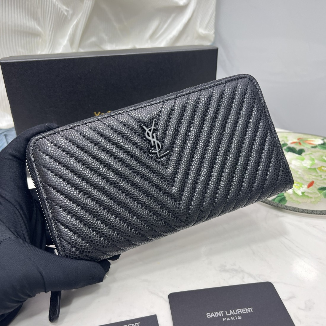 Saint Laurent YSL Caivar  Zipper Long Wallet(Replica)
