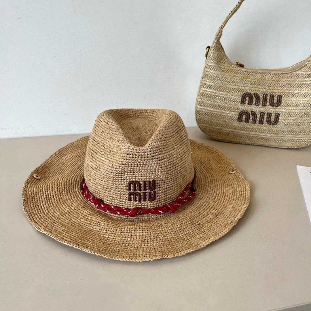 TOP Miu Miu Straw Hat - Brown