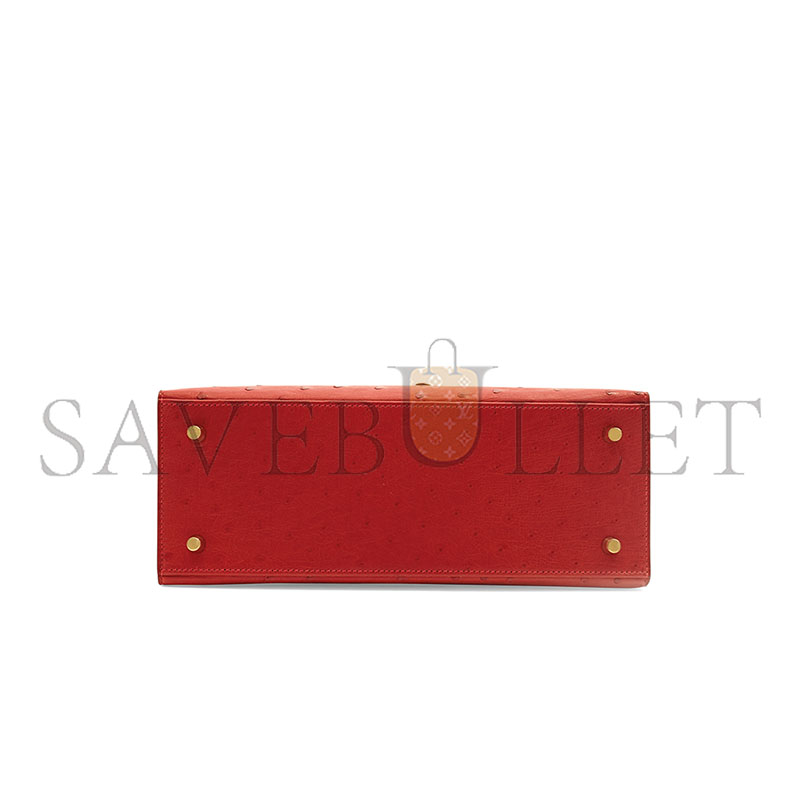HERMÈS KELLY 25 OSTRICH SELLIER RED GOLD HARDWARE (25*17*7cm)