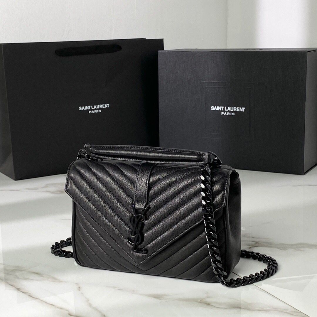 TOP Yves Saint Laurent YSL Small College Bag 24×17×6cm - Black on Black