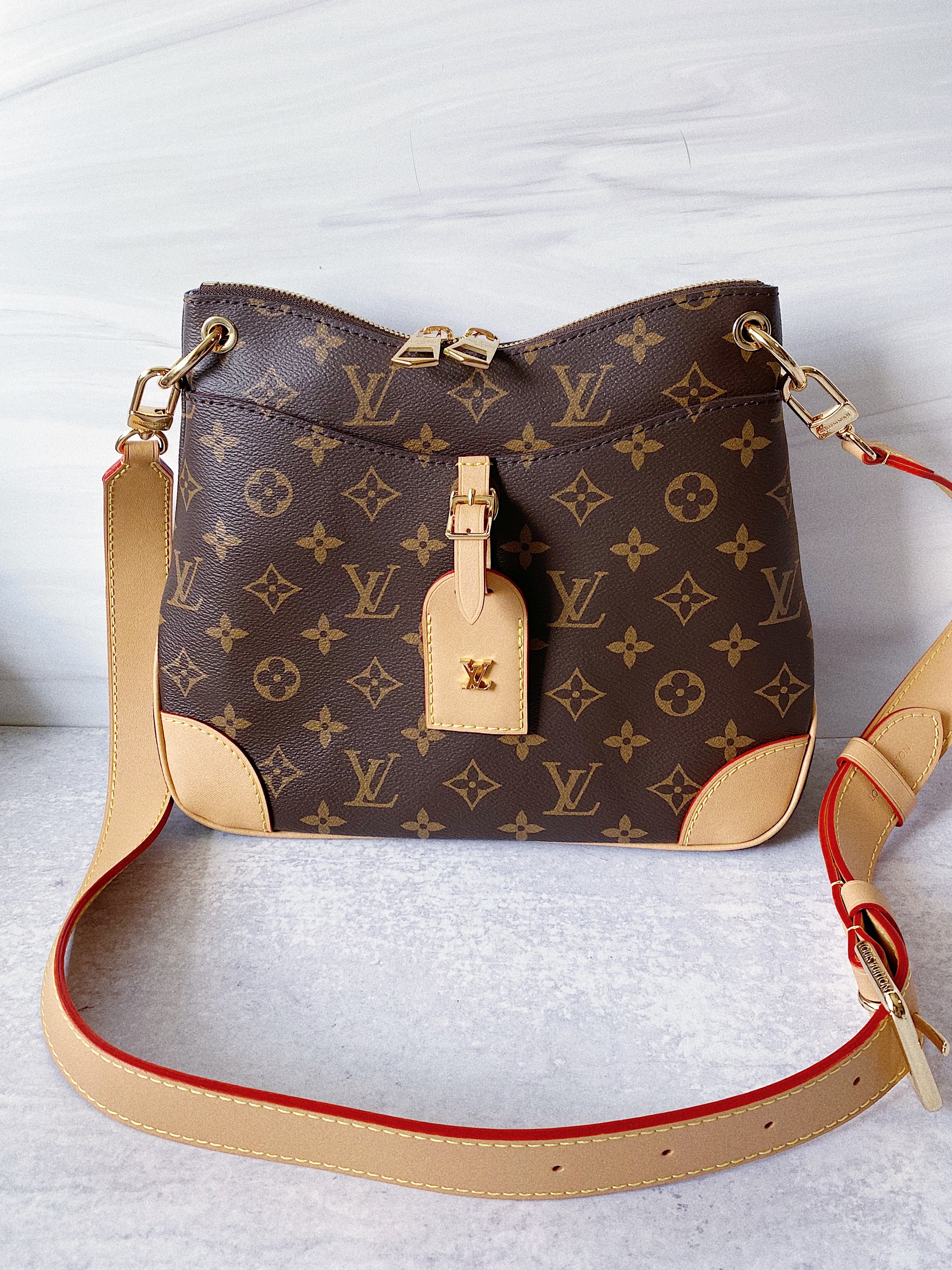 TOP Louis Vuitton LV Odeon Monogram Crossbody Bag 28x25x9cm - Beige Trim Leather