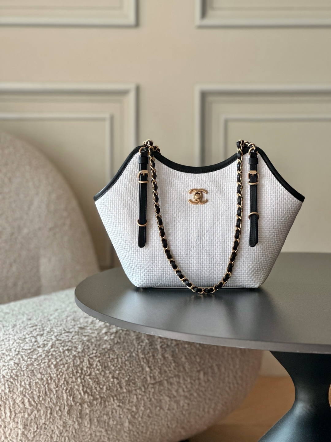 TOP CHANE Tote Bag with Woven Straw Material Paired and Cowhide Leather 20×28×7cm - 3 Colors