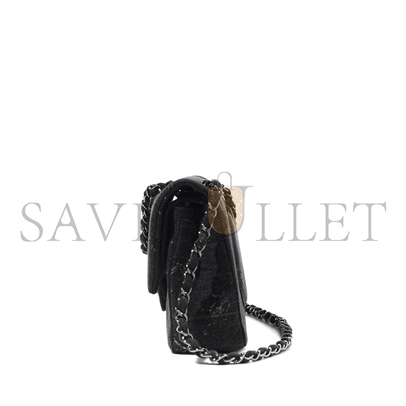 CHANEL MASTER BLACK QUILTED DENIM MEDIUM TIMELESS DOUBLE FLAP BLACK HARDWARE (25.5*15.5*6.5cm)
