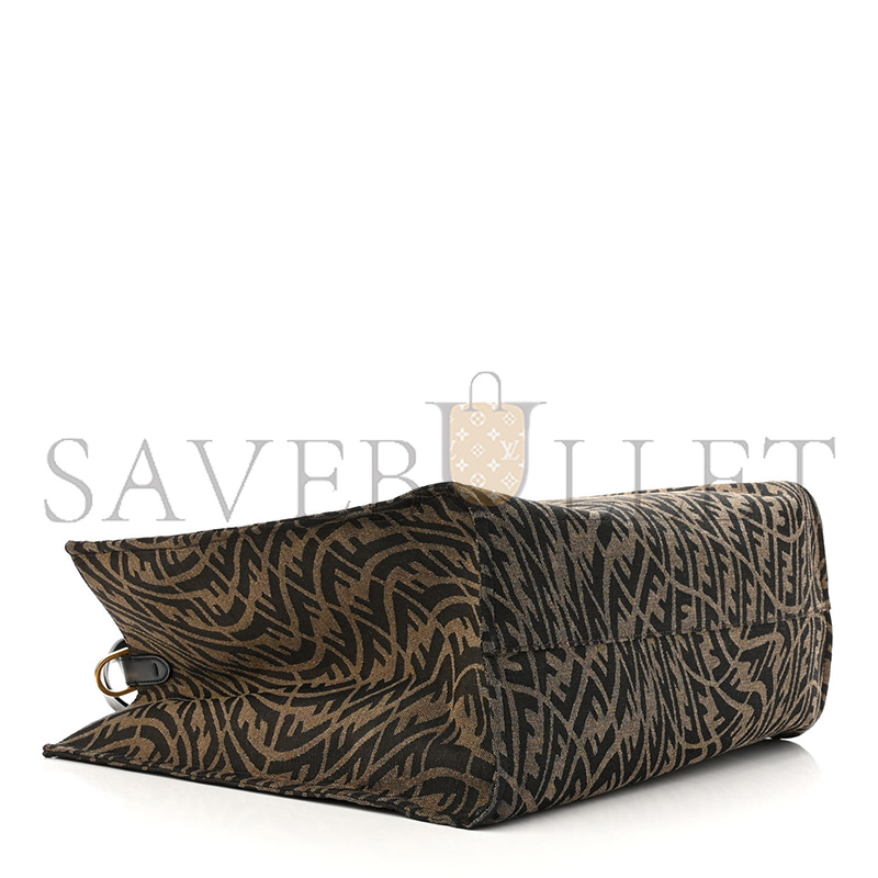 FENDI X SARAH COLEMAN FABRIC JACQUARD VITELLO KING FF VERTIGO SHOPPING TOTE BAG TOBACCO MORO BLACK (39*35*19cm)