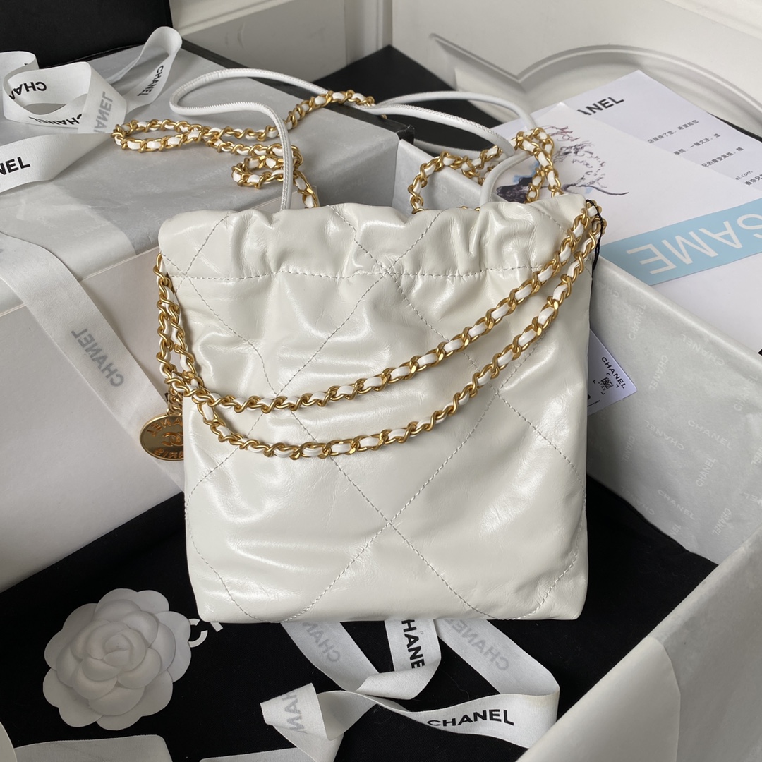 TOP CHANEL mini22 Quilted Gold Chain Small Bag 19x20x6cm - White