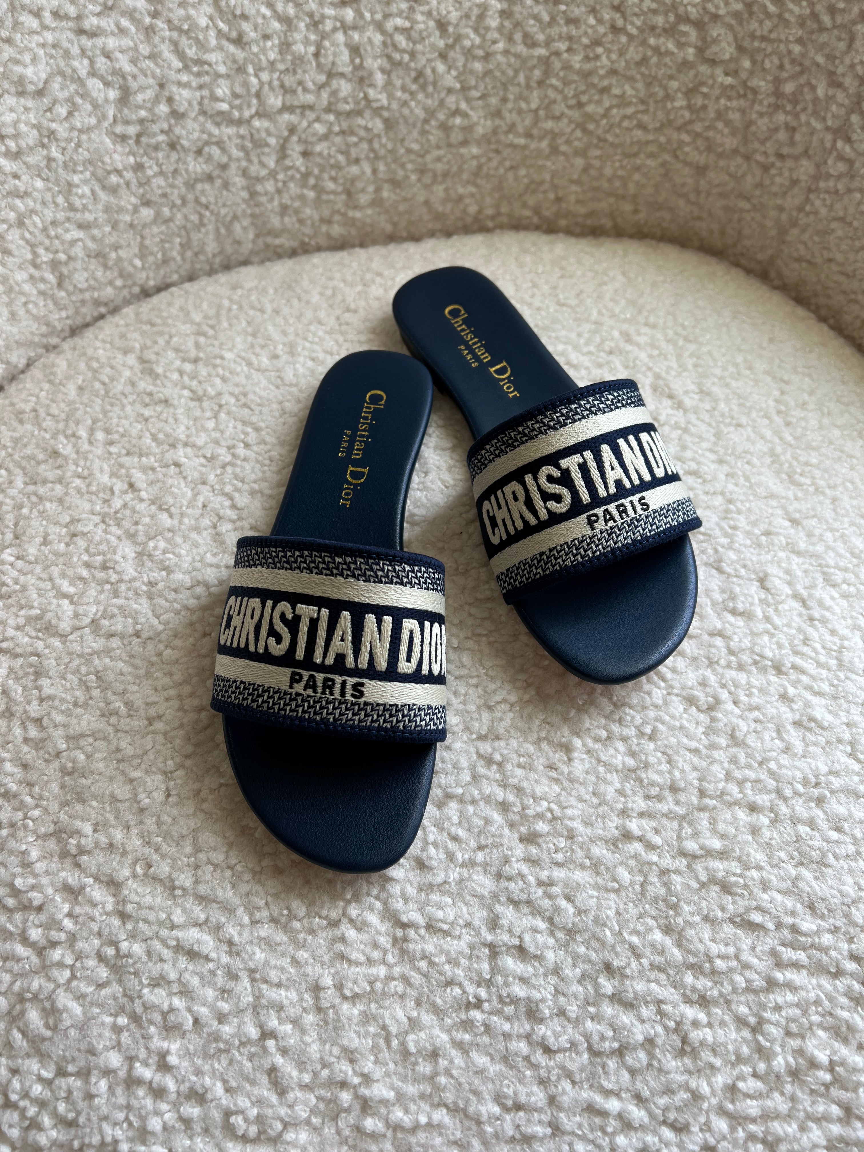 TOP Christian Dior D-Way Slides - Navy Blue