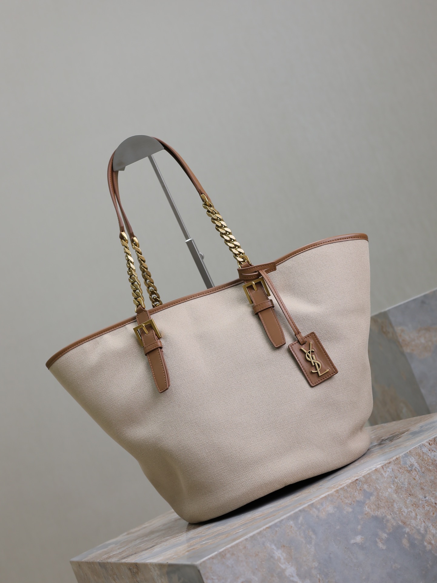 TOP Yves Saint Laurent YSL Cabas Bag 25-47×30×25cm - Beige&Brown