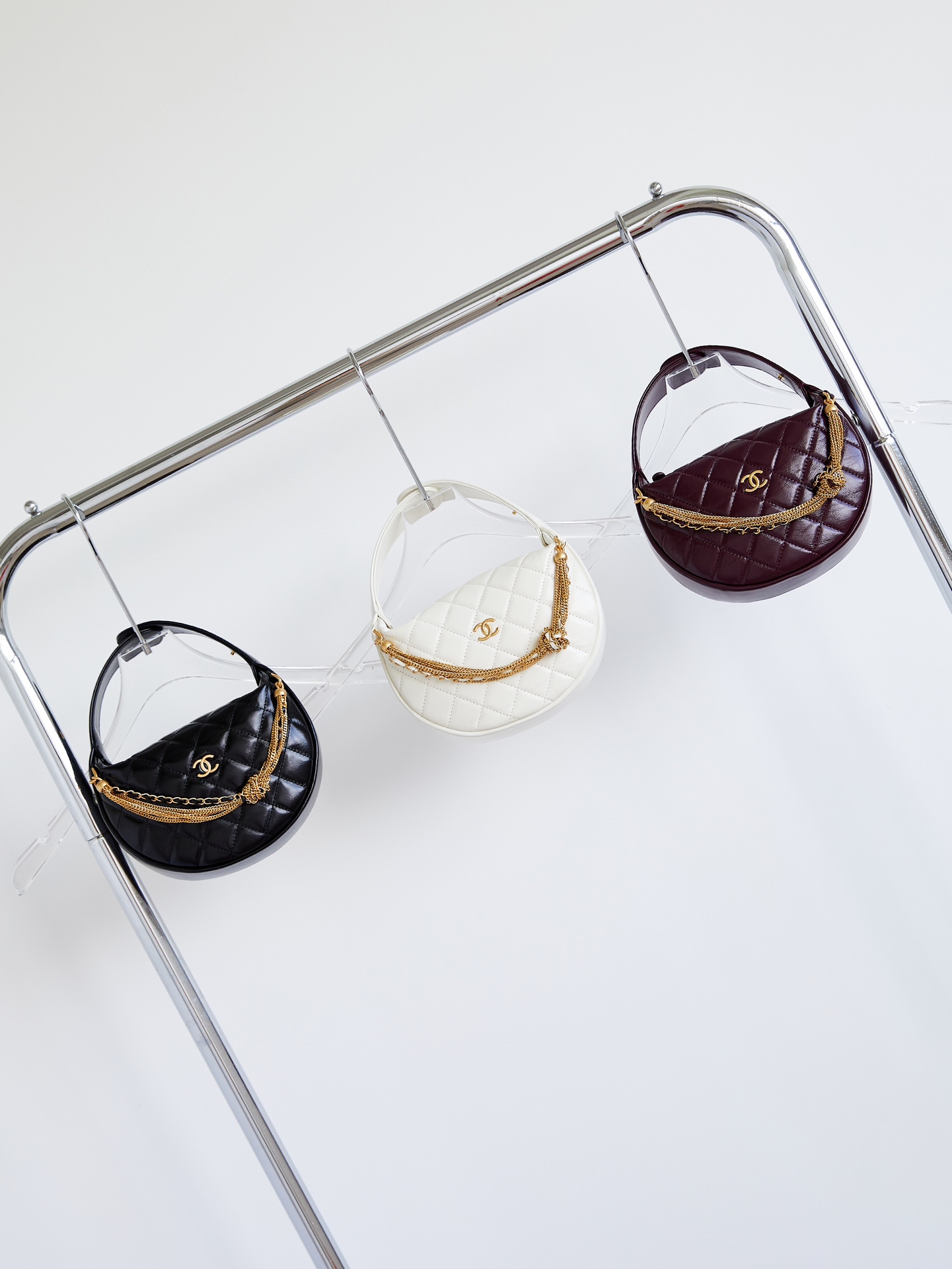 TOP CHANEL Double Chain Round Hobo Pouch Bag 11x19x8cm - 3 Color