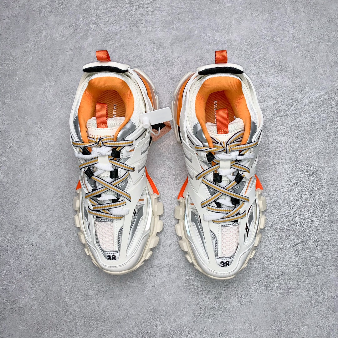 Balenciaga Track Sneakers White Orange Multi‑Material Mesh Layered Chunky Dad Shoes Unisex Casual Running Shoes