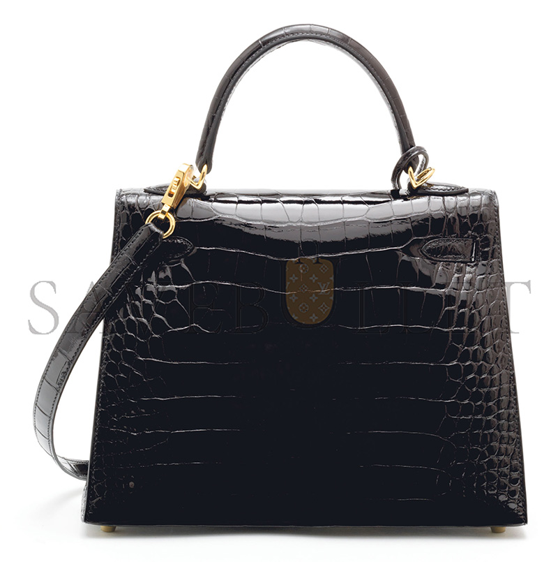 HERMÈS MASTER BLACK ALLIGATOR SELLIER KELLY 25 WITH GOLD HARDWARE (25*17*7cm)