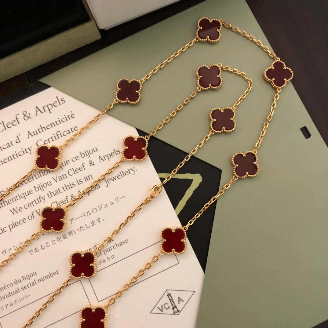 TOP Van Cleef & Arpels Long Necklace 20 Flowers - Red Black Blue