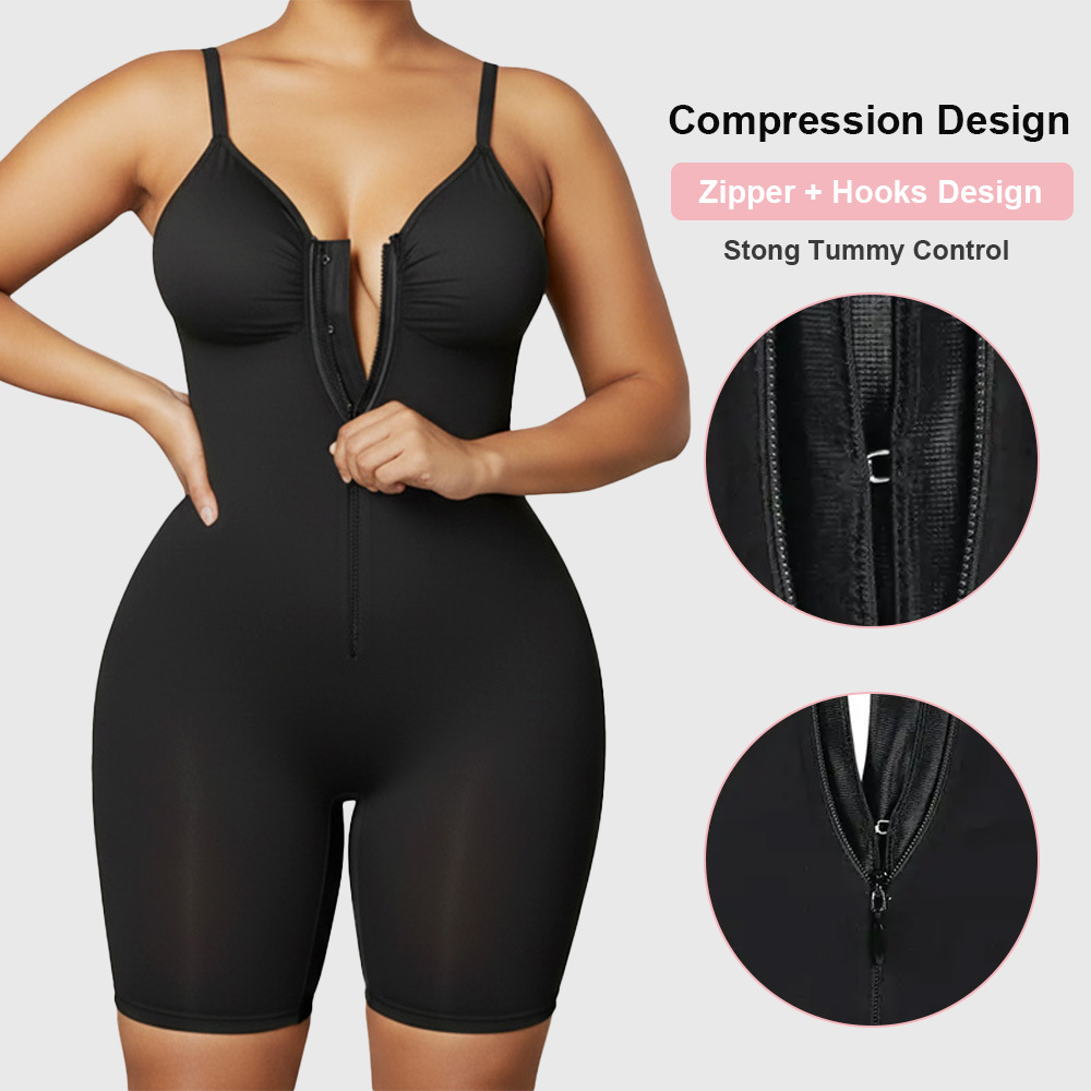 European and American popular seamless tummy control and butt-lifting shapewear bodysuit, tight-fitting body-shaping one-piece shorts with zipper for women, levelkeen