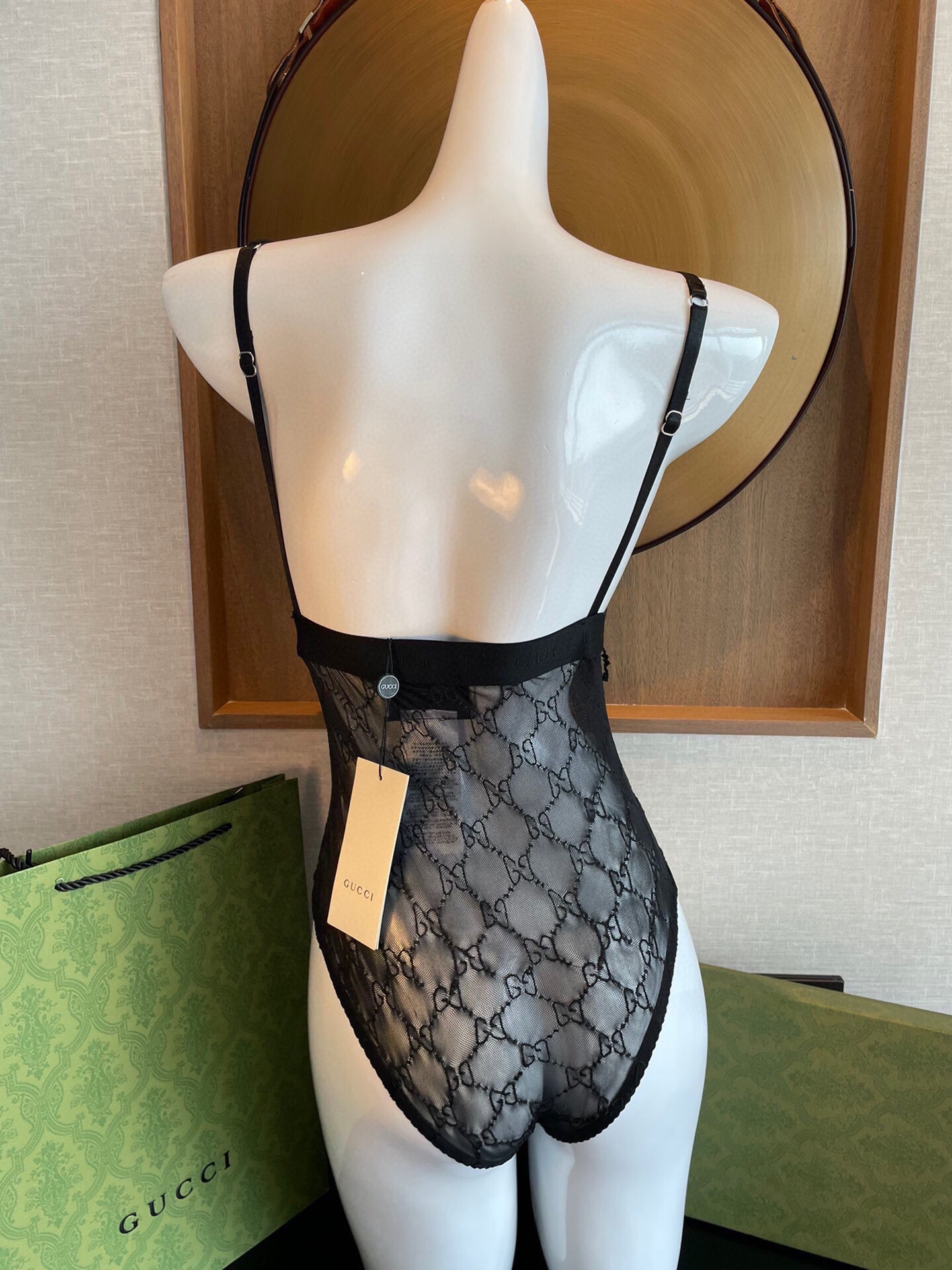 TOP GUCCI Mesh Bodysuit - Black