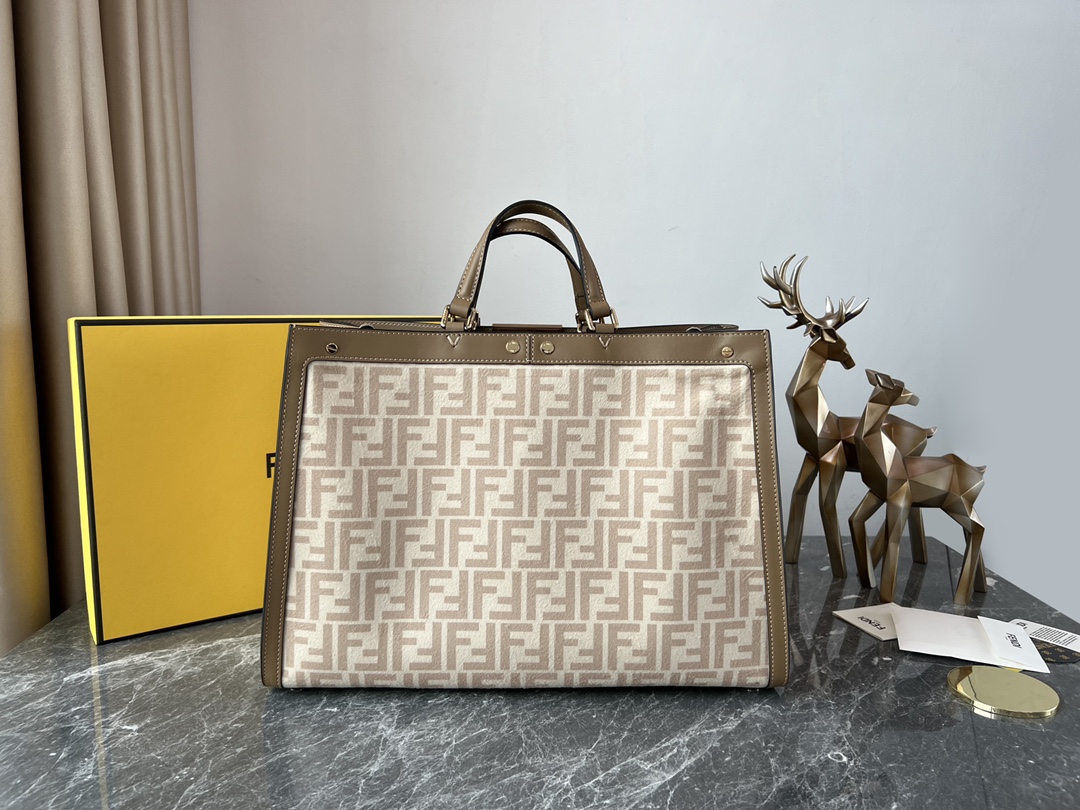 TOP FENDI FF Peekaboo Bag 41x16x30cm - Brown and Beige