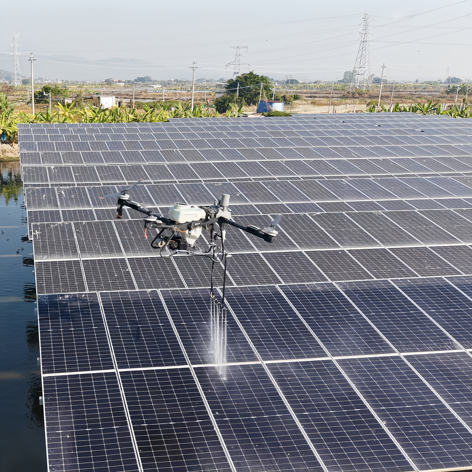 Automatic Photovoltaic Solar Panel Effective Cleaning Washing Drone Equipment for House Roof Facade and Solar Panel Cleaning