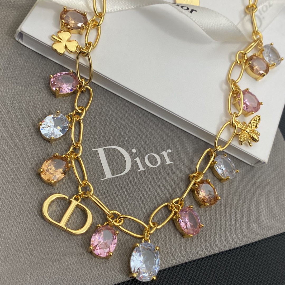 TOP Christian Dior Crystal Necklace - Gold